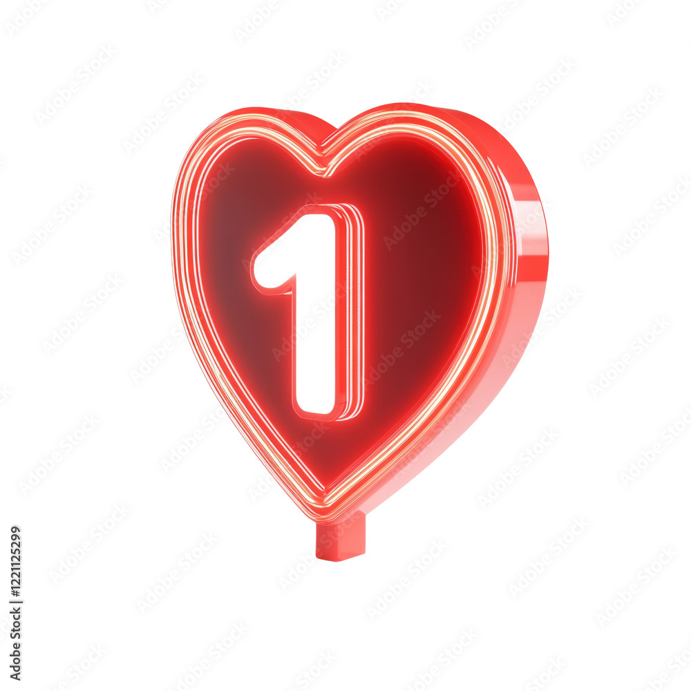 Poster A 3D rendering of a red heart-shaped neon sign displaying the number one.