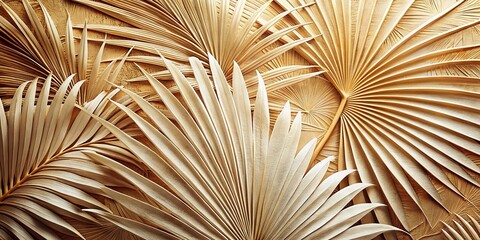 Vintage Style White Embossed Palm Leaf Wall Texture Stock Photo