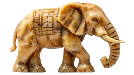 Ivory Elephant Figurine: A detailed close-up shot showcases a decorative ivory elephant figurine, revealing intricate carvings and textures.