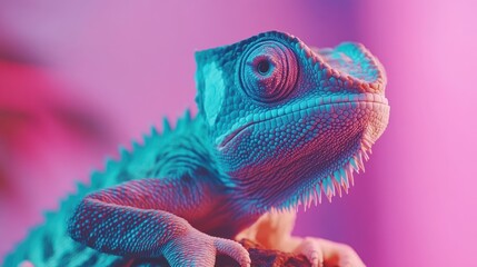 Obraz premium Neon Lit Chameleon Posing Majestically on Rock