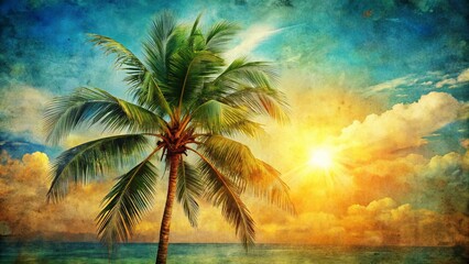 Vintage Watercolor Palm Tree Coconut - Tropical Island Summer Art Print