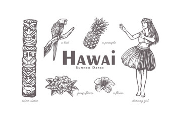 Hand Drawn Hawai Summer Dance element illustration