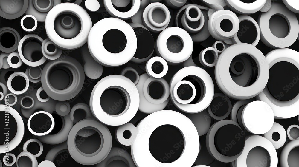 Aufkleber abstract monochrome circle composition: a captivating visual of layered, grayscale circles creating 
