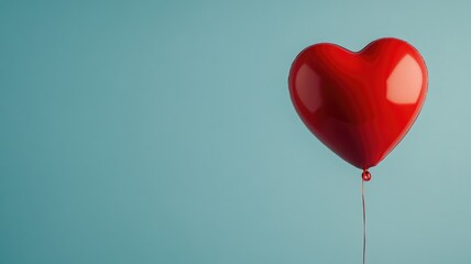 Red heart-shaped balloon against blue background, love concept