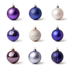 Colorful set of twelve christmas balls in various designs for holiday decoration and festive celebrations
