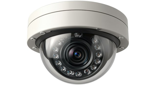 Security Surveillance Camera: A modern dome security camera, its sleek design suggesting advanced technology, keeps watch, embodying vigilance and safety.