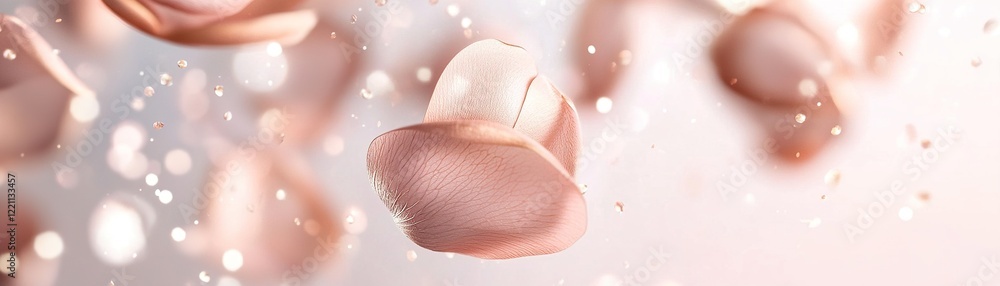 Poster softly illuminated rose gold petals float gracefully against a light pink gradient background. glowi