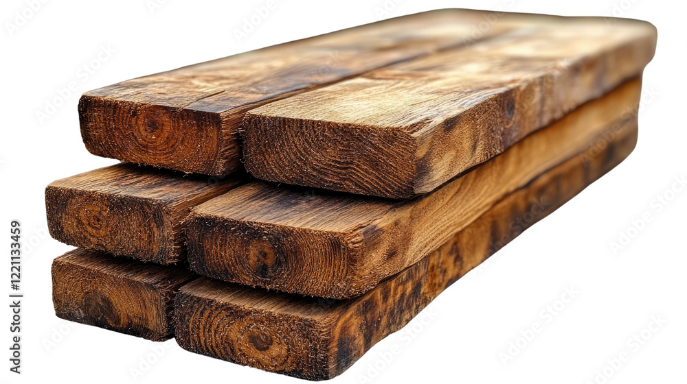 Aufkleber wood plank stack: a weathered stack of rough-hewn wooden planks, displaying natural grain patterns a