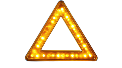 Illuminated Hazard Triangle: A close-up shot of an illuminated hazard warning triangle, radiating a vibrant yellow glow. The triangle symbolizes caution, safety.