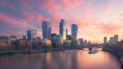 Fototapeta premium A stunning cityscape showcasing modern architecture with glass skyscrapers.