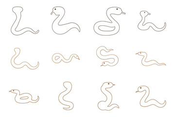 Outline Adder Snake Illustration Design Set