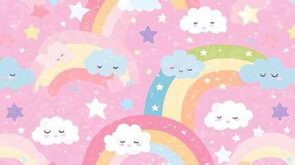 Pastel Rainbow Clouds Stars Dreamy Design