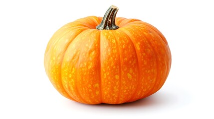 Obraz premium Close-up image of a vitamin-rich pumpkin representing raw produce cultivated through organic farming, isolated on a pure white background with visible greenery and edible plants, reflecting 