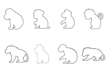 Outline Ape Illustration Design Set