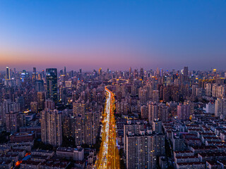 Obraz premium Aerial View of Shanghai skyline and neat residential buildings