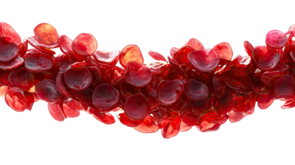Crimson Petal Cascade: A stunning close-up showcases a vibrant cascade of crimson petal-shaped beads, each with a subtle translucent quality, creating a flowing, dynamic composition. 