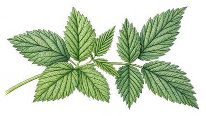Botanical Watercolor Illustration Raspberry Leaf Composition, Green Hues, Detailed Veins, Nature, Plant Botanical Illustration, Watercolor Painting