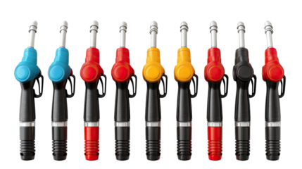 Colorful Knitting Needles: A vibrant collection of ten colorful knitting needles, each featuring a unique color-coded handle and a sleek black shaft, arranged neatly in a row against a clean backdrop.