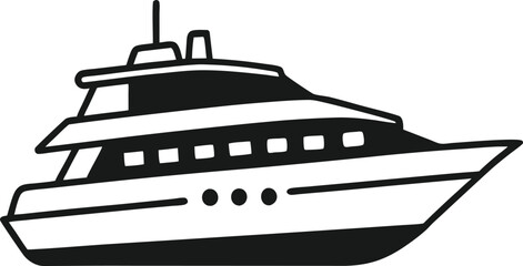 Simple Black and White Line Art Illustration of a Luxury Yacht