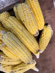 Corn neatly arranged in a traditional Indonesian market
