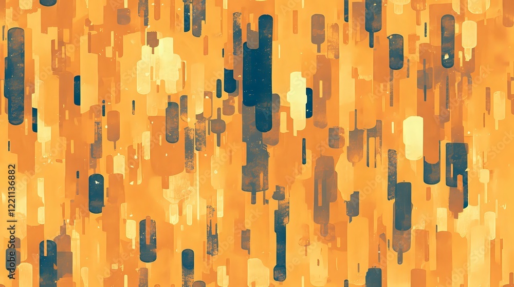 Aufkleber abstract orange and blue geometric pattern with vertical brushstrokes creating dynamic movement, per