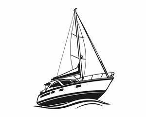 Elegant Black and White Yacht Illustration