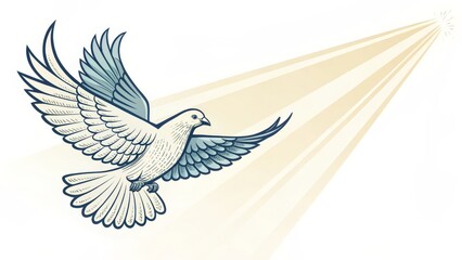 Obraz premium Dove in Flight Engraving Style, Heavenly Light, Peace Symbol, Vector Art. Dove, Peace