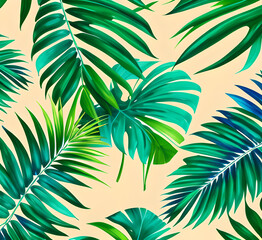 Tropical background. Palm leaves. No palm trees, shadow cast on white wall. Generative AI.
