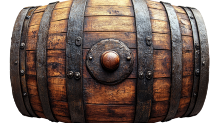 Aged Oak Barrel: A rustic wooden barrel, its surface weathered and aged with time, showcases the intricate craftsmanship and enduring quality of traditional barrel making.