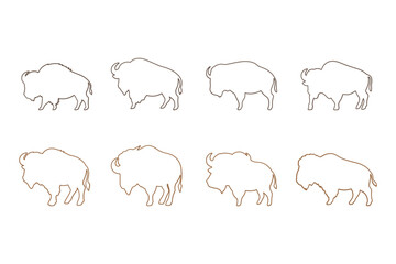 Outline Buffalo Illustration Design Set