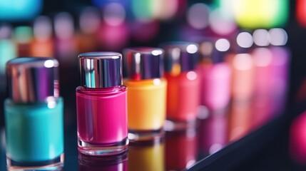 Colorful Nail Polish Bottles Displayed on a Dark Surface