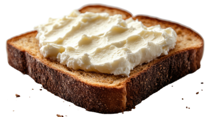 Cream Cheese on Toast: A simple yet appetizing image of a thick layer of creamy cream cheese spread generously atop a slice of lightly toasted whole wheat bread.  The texture is smooth and inviting.