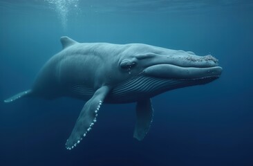 Naklejka premium Blue whale swimming peacefully in clear ocean water