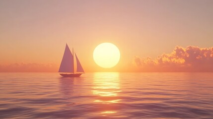 Fototapeta premium Sailboat at Sunset on Calm Ocean Waters