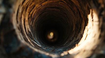Deep Inside A Hollowed Tree Trunk Reveals A Dark Tunnel