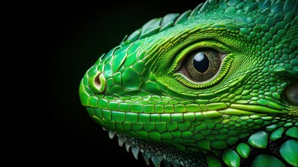 Fototapeta premium The mesmerizing green lizard eye in this close-up image highlights the fascinating patterns, colors, and textures, revealing the beauty of reptilian features in stunning clarity.