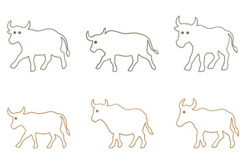 Outline Cow Illustration Design Set