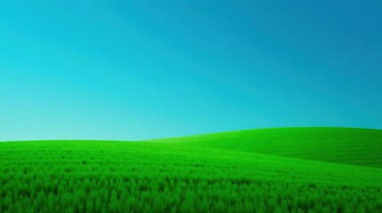 Serene Meadow Under a Vivid Azure Sky A Landscape of Undulating Green Hills and a Clear, Bright Horizon