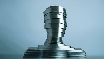 불투명한 금속 판들이 겹쳐져 인간 형상을 형성하는 장면