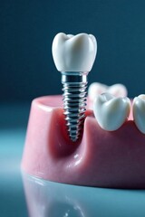 Dental Implant Model Precision Crafted Crown and Screw Fixture in Jaw Model
