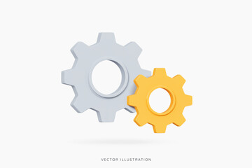 3D Cogwheel gear icon. Engineering technical support. System update. Setup and optimization. Setting symbols. Cartoon design element isolated on white background. 3D Vector illustration