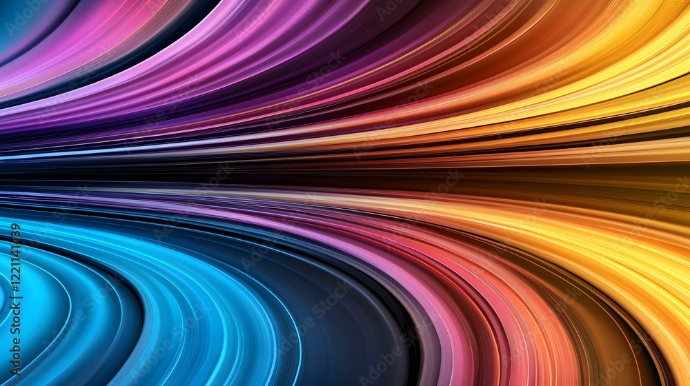 Poster the image contains a vibrant abstract design featuring dynamic, curved lines that radiate outwards f