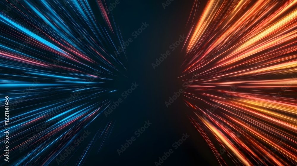 Poster the image contains an abstract representation of light streaks, with vibrant blue and orange lines r