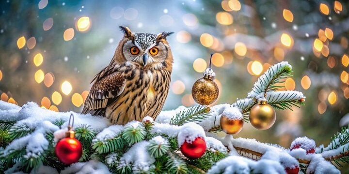 Wise Owl Christmas Decoration in Serrai di Sottoguda, Italy - Festive Winter Bird