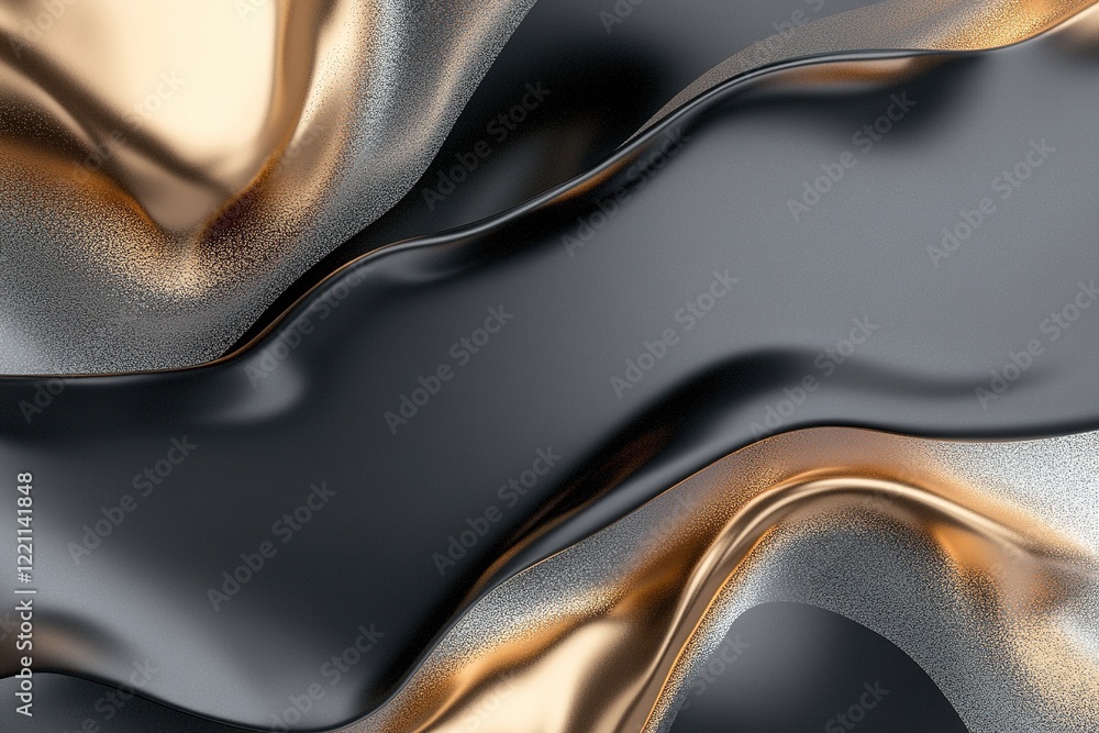 Poster softly glowing patterns of gold and silver flow seamlessly across a dark gradient background, creati