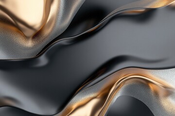 Fototapeta premium Softly glowing patterns of gold and silver flow seamlessly across a dark gradient background, creating an elegant, futuristic composition suitable for text overlay or branding