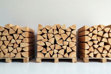 Neatly Stacked Wooden Logs on Pallets Ready for Transport