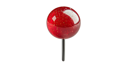 Red Push Pin: A single red push pin, gleaming with metallic shimmer, stands isolated against a clean background.