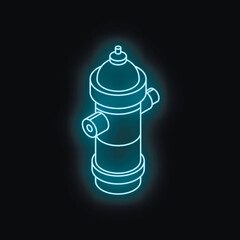 Neon blue fire hydrant glowing on a black background, providing safety and emergency water access