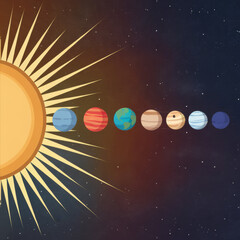 Fototapeta premium Diagram of solar system planets with dark starry background
